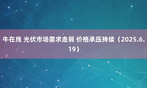 牛在线 光伏市场需求走弱 价格承压持续（2025.6.19）